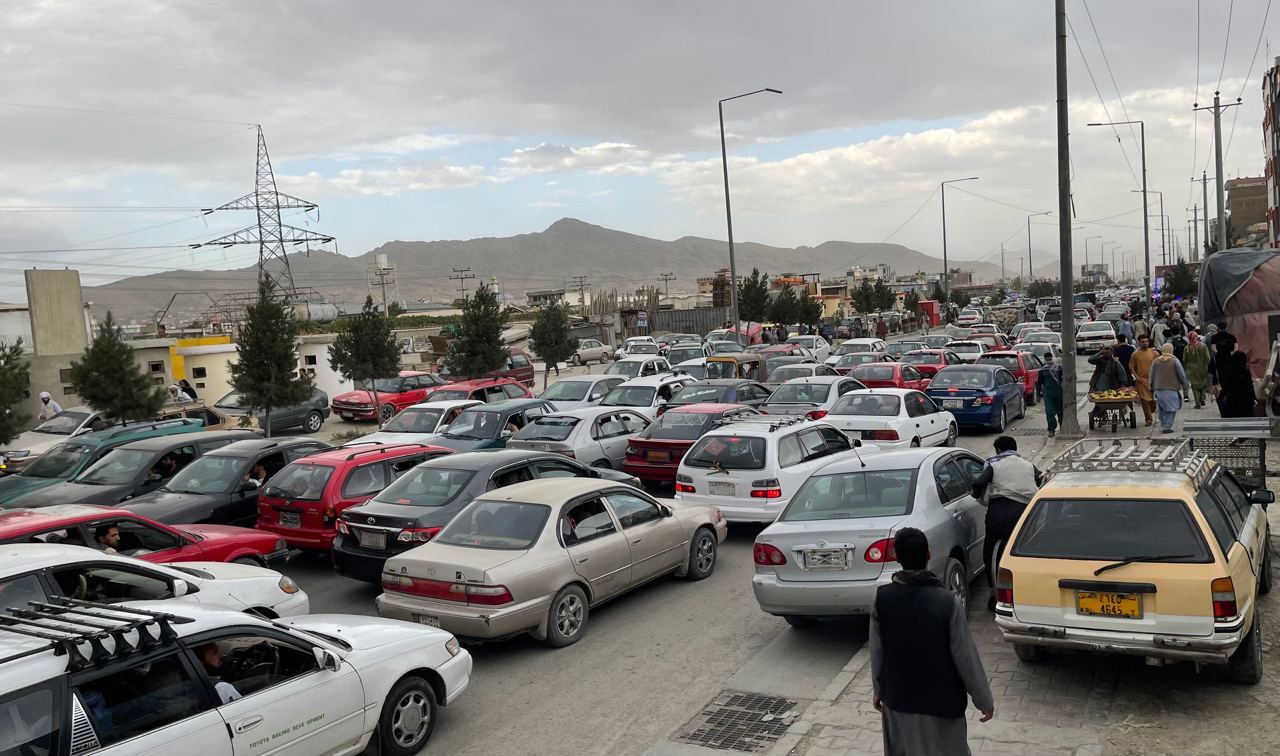 KABUL, AFGHANISTAN-AUGUST 21: Afghans continue to wait around the Hamid Karzai International Airport as they try to leave the Afghan capital of Kabul, Afghanistan on August 21, 2021. (Photo by Haroon Sabawoon/Anadolu Agency via Getty Images)